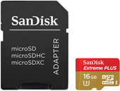 Отзывы Карта памяти SanDisk Extreme+ microSDHC Class 10 + адаптер 16GB [SDSQXSG-016G-GN6MA]
